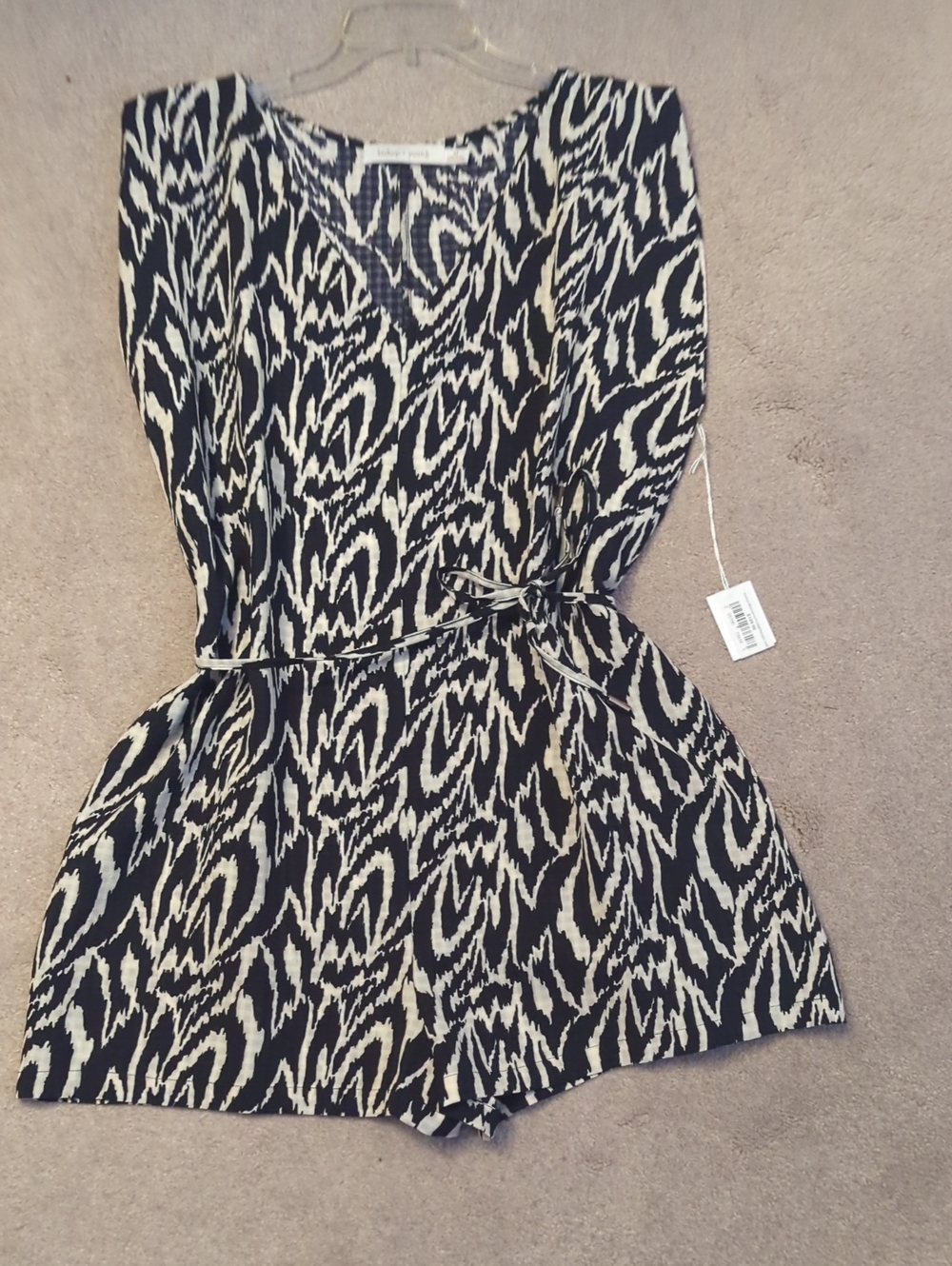 bishop + young Black & Cream Harlowe Romper. Bora Bora Print.  Size M